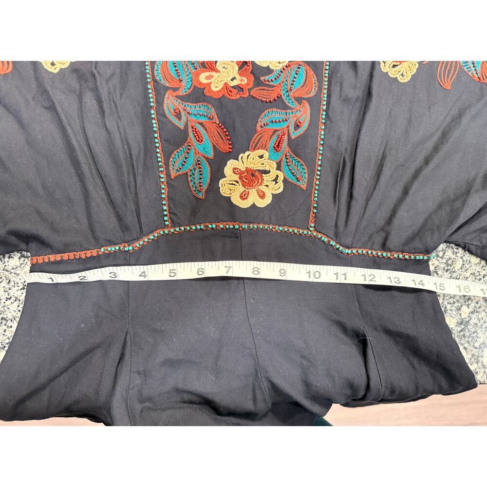 Feather Bone Embroidered Mini Dress Women’s SP Black Floral Boho Dress - Picture 6 of 10